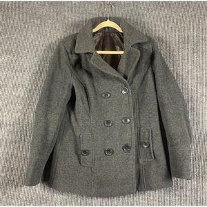 VTG Reitmans Coat Womens 9 Small Gray Lined Double Breasted Wool Classic City